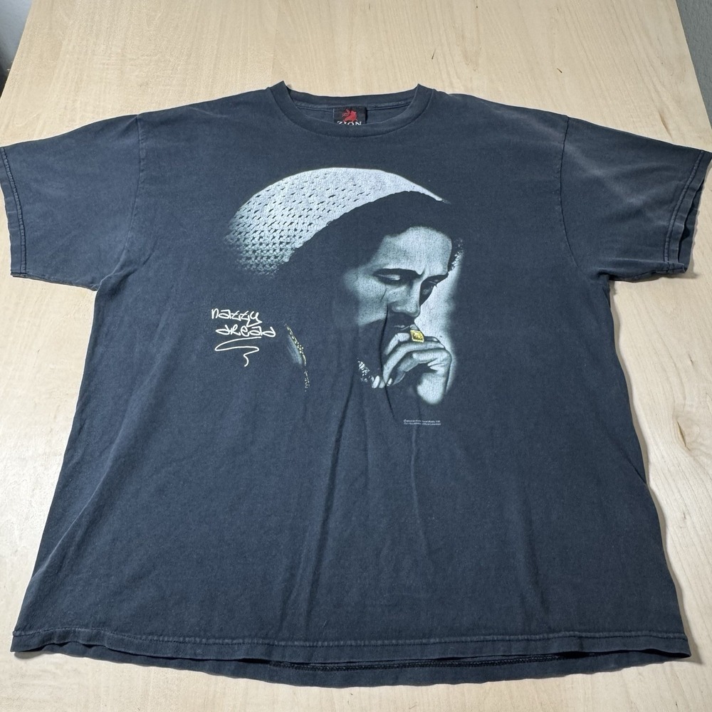 Vintage Bob Marley Natty Dread Original Y2K Reggae Black Shirt XL Faded